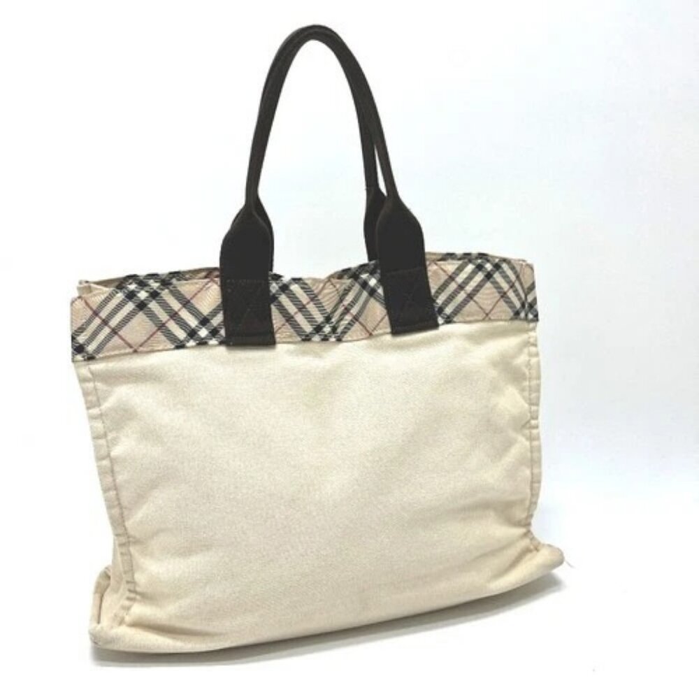 BURBERRY BLUE LABEL Check pattern Bags Hand Bag Tote Bag Canvas Beige - Picture 2 of 16